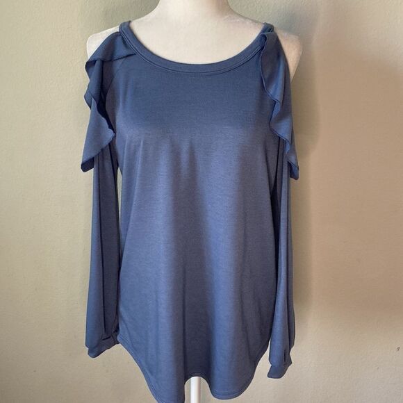 Promesa Cold Shoulder Ruffled Shoulder Top Long  Sleeved Medium - Picture 1 of 7